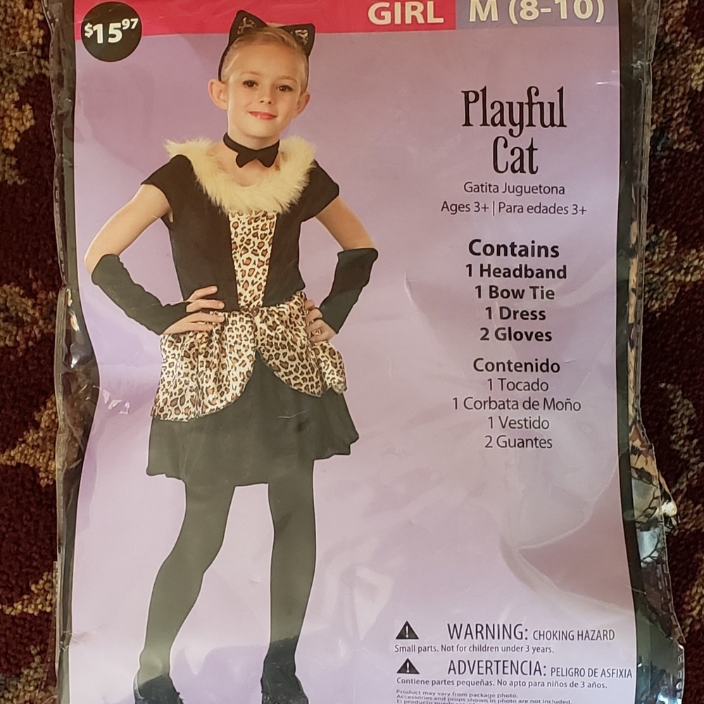 Girls playful cat costume size M 8 10